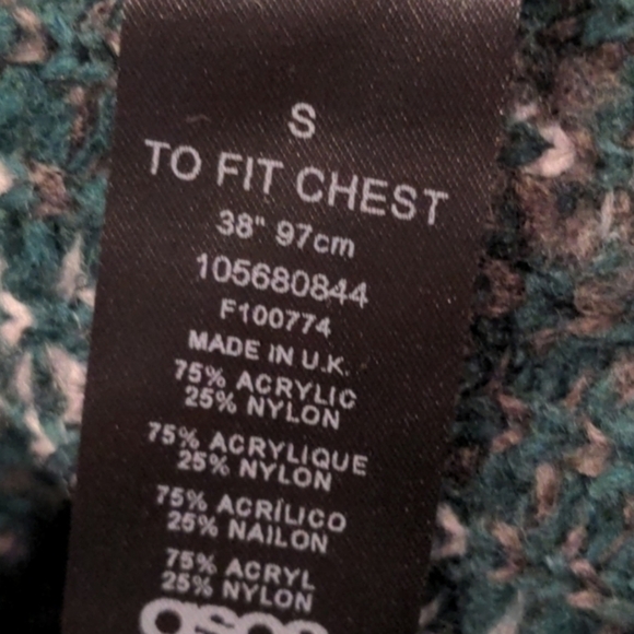 ASOS Argyle Plaid Knitted Gray and Green Cardigan Sweater size Small - Picture 6 of 6